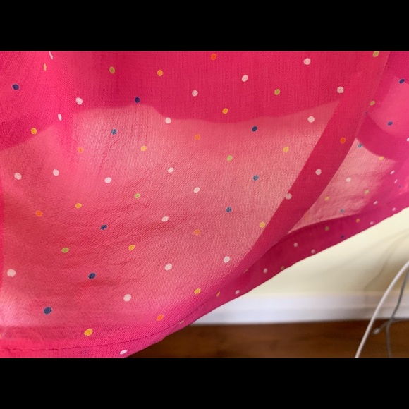 Beautiful fuchsia pink sheer rayon dress with tiny multicolor polka dots size M - Picture 9 of 16